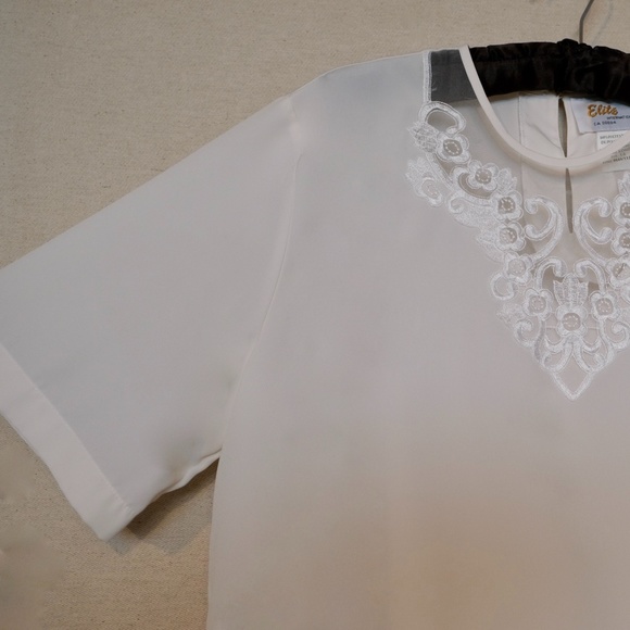 3 for $25: Cream/ivory short sleeve lace insert blouse - Picture 2 of 5